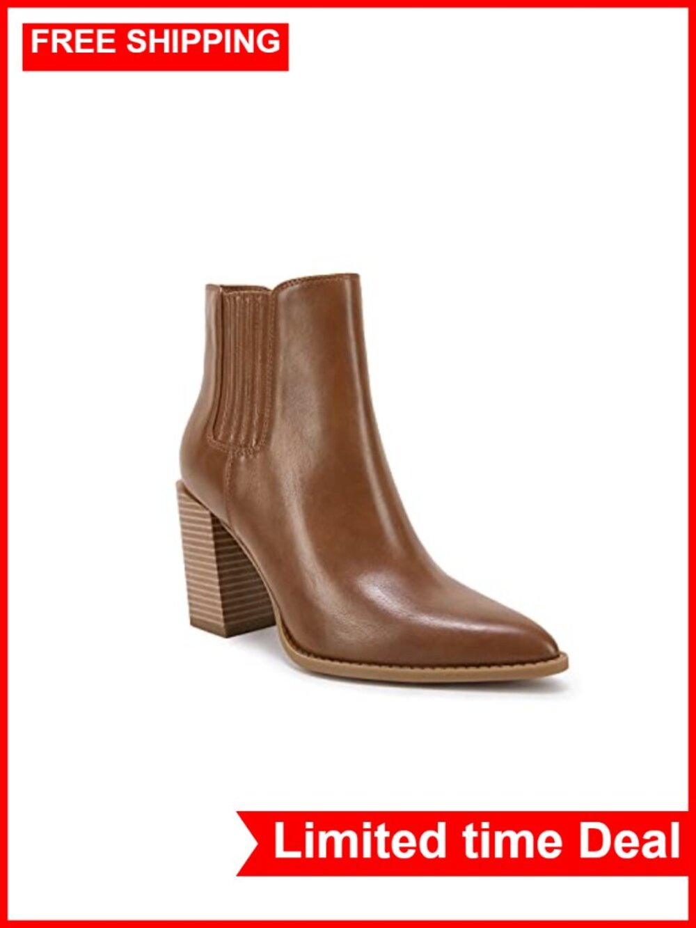 Faux Leather Pointed Toe Stacked Heel Chelsea Ankle Boots